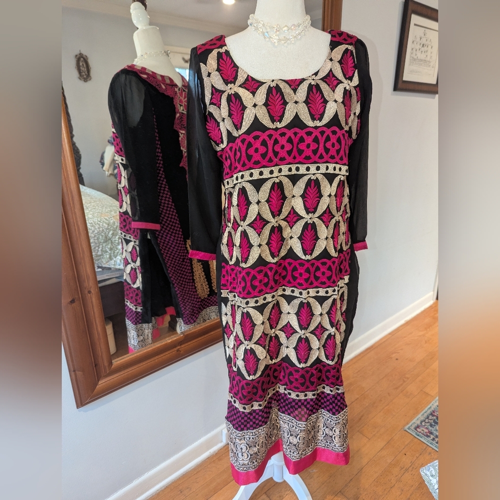Vintage Gold Embroidered Maxi Dress Beach Coverup